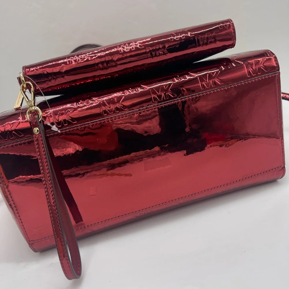 MICHAEL KORS Voyager Lg Metallic Logo Debossed EW  Tote & Jet Set Lg Logo Wallet - Picture 11 of 16